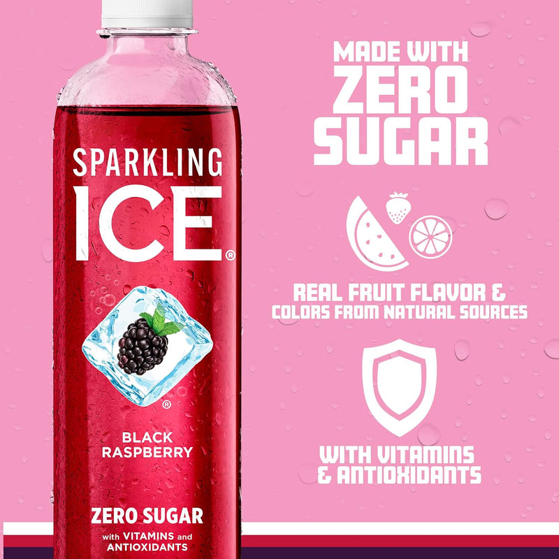 , Black Raspberry Sparkling Water, Zero Sugar Flavored Water, with Vitamins and Antioxidants, Low Calorie Beverage, 17 Fl Oz Bottles (Pack of 12)