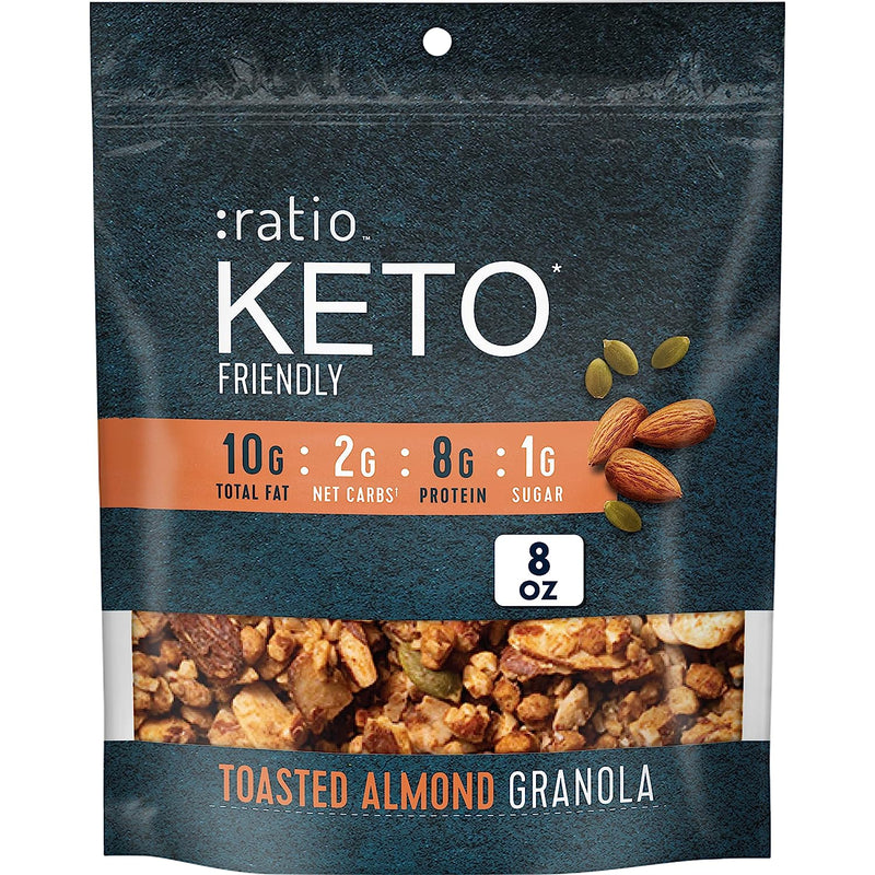 Ratio Toasted Almond Granola Cereal, 2G Sugar, Keto Friendly, 8 OZ Resealable Cereal Bag