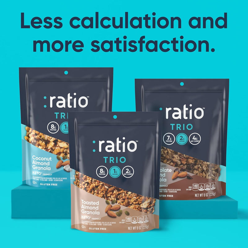 Ratio Toasted Almond Granola Cereal, 2G Sugar, Keto Friendly, 8 OZ Resealable Cereal Bag