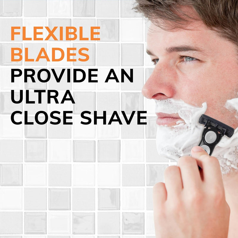 Flex 4 Refillable Razors for Men, Long-Lasting 4 Blade Razors for Sensitive Skin, 1 Handle and 4 Cartridges, 5 Piece Shaving Kit