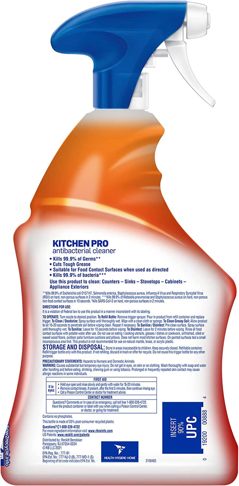Pro Kitchen Spray Cleaner and Degreaser, Antibacterial All Purpose Cleaning Spray for Kitchens, Countertops, Ovens, and Appliances, Citrus Scent, 22Oz