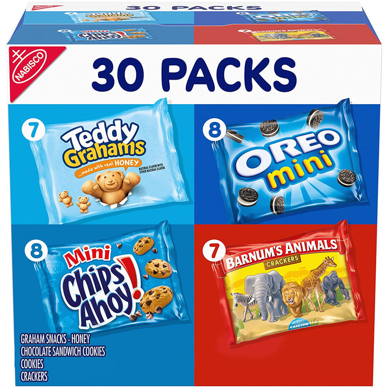 Team Favorites Variety Pack, OREO Mini, CHIPS AHOY! Mini, Teddy Grahams Honey & Barnum'S Animal Crackers, School Snacks, 30 Snack Packs