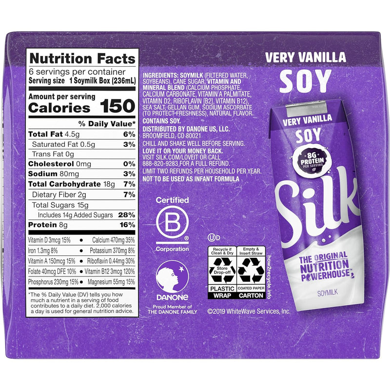 Shelf-Stable Soy Milk Singles, Very Vanilla, Dairy-Free, Vegan, Non-Gmo Project Verified, 8 Oz., 6 Pack