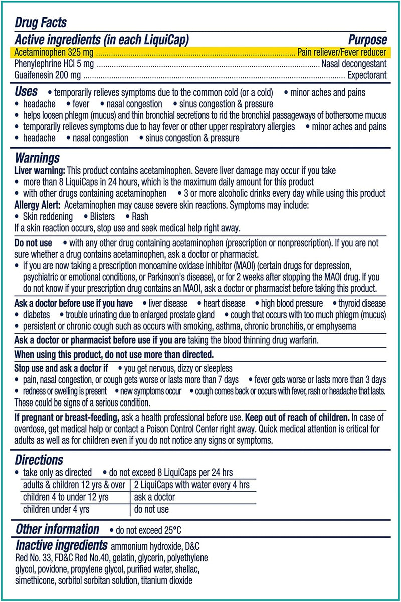 Sinex SEVERE, All-In-One Sinus + Mucus Relief, Non-Drowsy, Loosens Mucus, Maximum Strength Relief of Pain, Pressure, Congestion, & Headache Relief, 24 Liquicaps