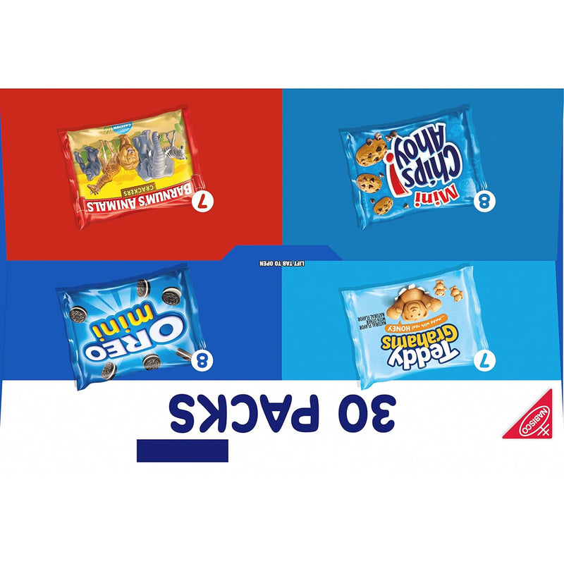 Team Favorites Variety Pack, OREO Mini, CHIPS AHOY! Mini, Teddy Grahams Honey & Barnum'S Animal Crackers, School Snacks, 30 Snack Packs