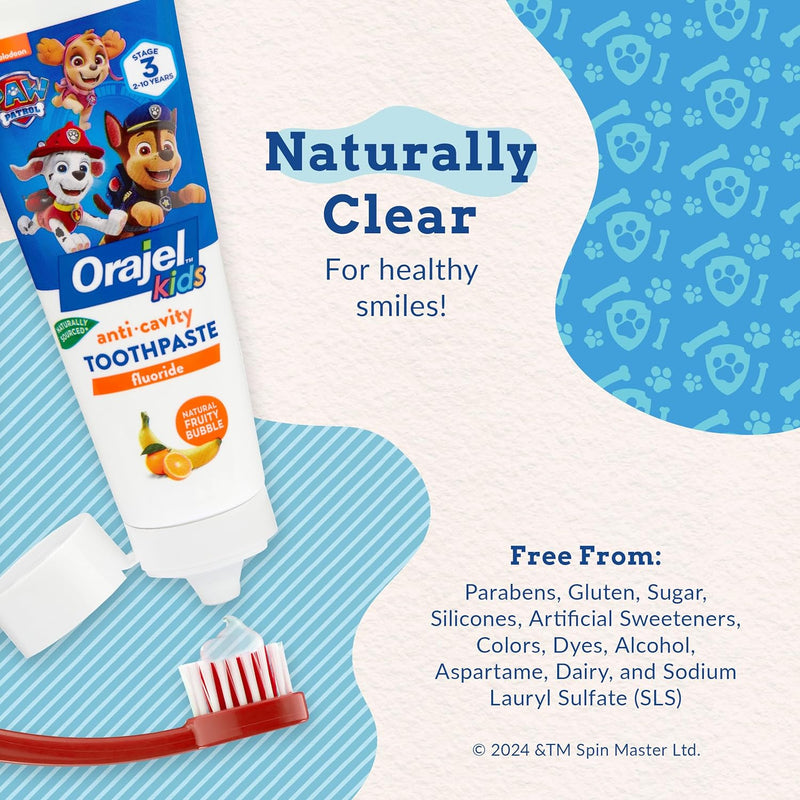 Kids Paw Patrol Anti-Cavity Fluoride Toothpaste, Natural Fruity Bubble Flavor, 4.2Oz Tube