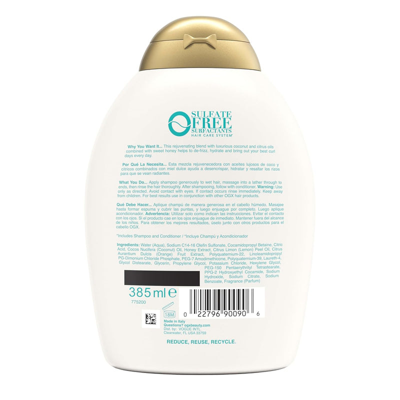 Quenching + Coconut, Curl-Defining Shampoo, Hydrating & Nourishing Curly Hair Shampoo with Coconut Oil, Citrus Oil & Honey, Paraben, Sulfate-Free Surfactants, 13 Floz