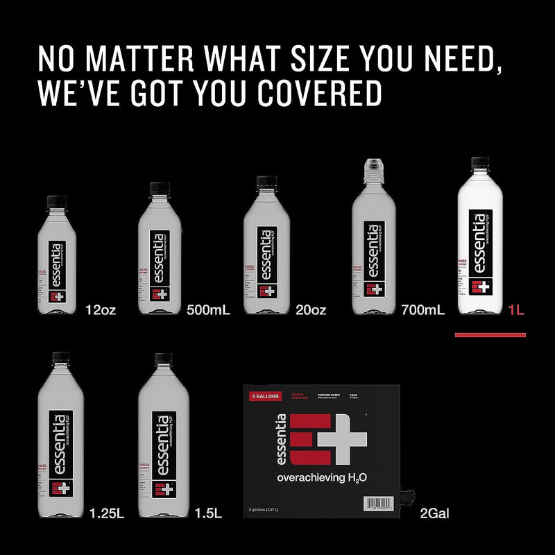 Essentia Water Bottled, Ionized Alkaline Water:99.9% Pure, Infused with Electrolytes, 9.5 Ph or Higher with a Clean, Smooth Taste, 1 Litre (Pack of 12)