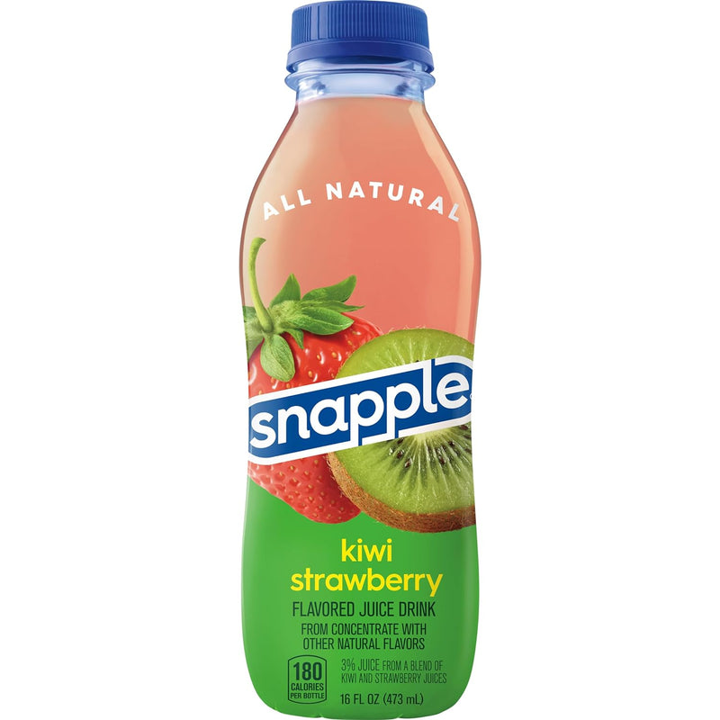Kiwi Strawberry Juice Drink, 16 Fl Oz Recycled Plastic Bottle, Pack of 12, All Natural, No Artificial Flavors or Sweeteners, Contains 3% Real Juice