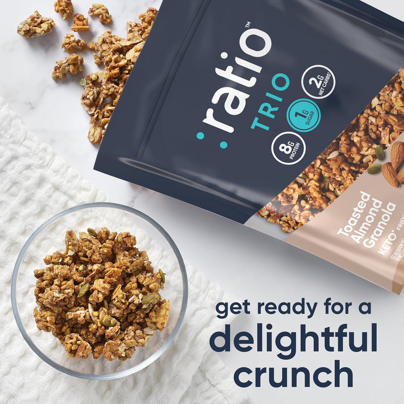 Ratio Toasted Almond Granola Cereal, 2G Sugar, Keto Friendly, 8 OZ Resealable Cereal Bag