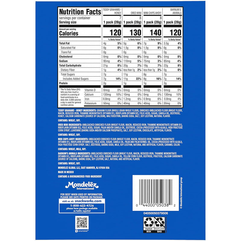 Team Favorites Variety Pack, OREO Mini, CHIPS AHOY! Mini, Teddy Grahams Honey & Barnum'S Animal Crackers, School Snacks, 30 Snack Packs