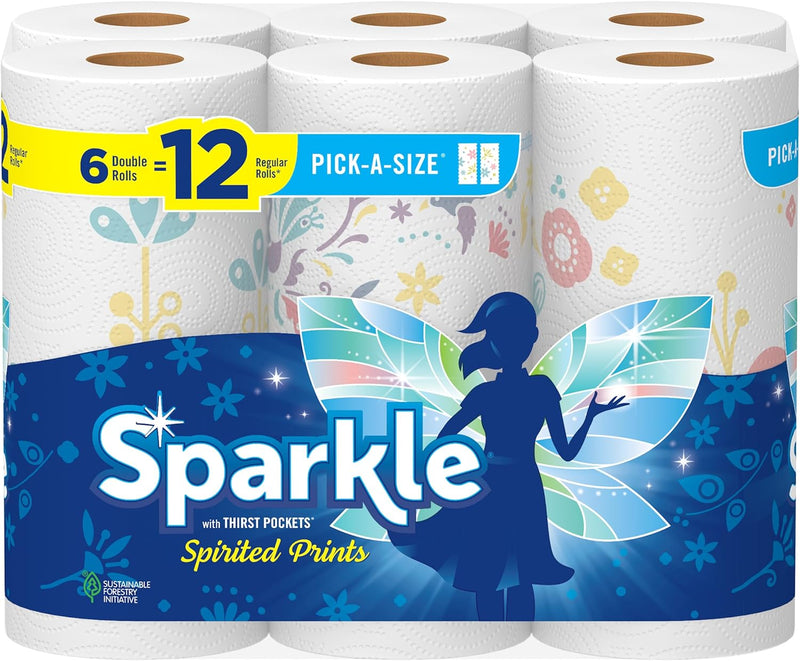 Pick-A-Size Paper Towels, Spirited Prints, 6 Double Rolls = 12 Regular Rolls, Everyday Value Paper Towel with Full and Half Sheets