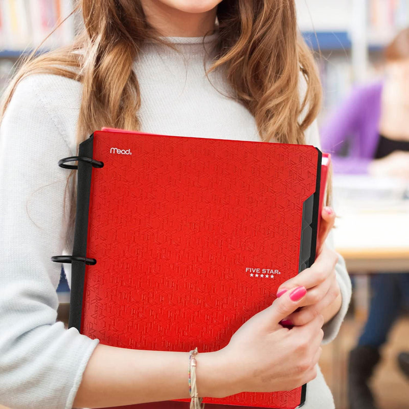 Flex Refillable Notebook + Study App, College Ruled Paper, 1 Inch Techlock Rings, Pockets, Tabs and Dividers, 200 Sheet Capacity, Red (29328AB2)