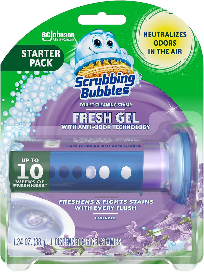 Toilet Gel Stamps, Fresh Gel Toilet Cleaning Stamps, Helps Keep Toilet Clean and Helps Prevent Limescale & Toilet Rings, Lavender Scent, 1 Dispenser with 6 Stamps