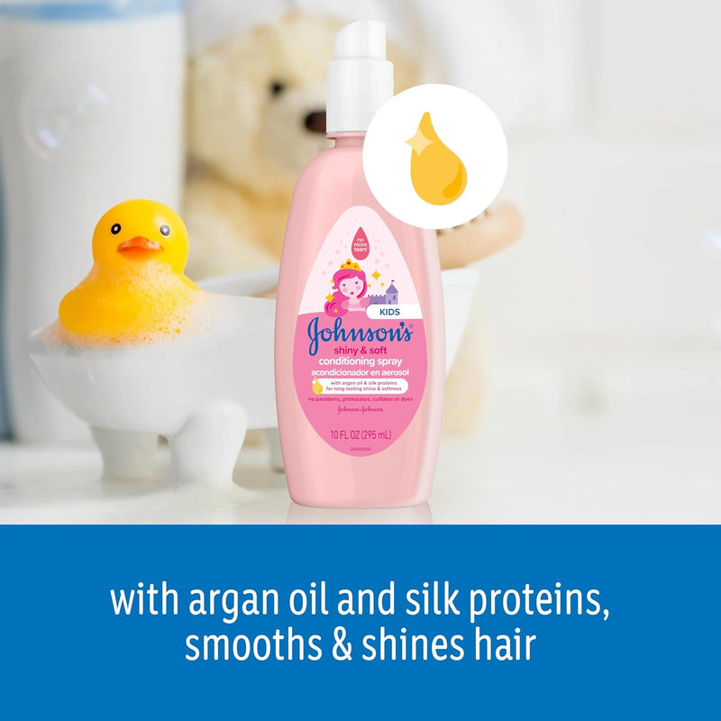 Shiny & Soft Tear-Free Kids' Hair Conditioning Spray with Argan Oil & Silk Proteins, Paraben, Sulfate & Dye-Free Formula, Hypoallergenic & Gentle for Toddlers, 10 Fl Oz