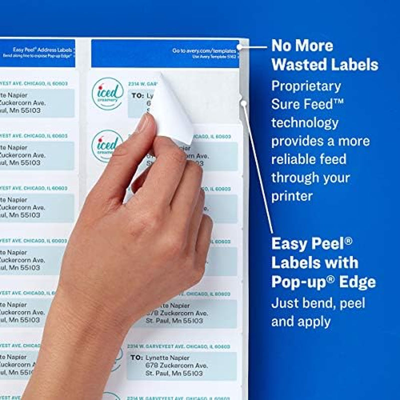 Easy Peel Printable Address Labels with Sure Feed, 1" X 2-5/8", White, 750 Blank Mailing Labels (08160)