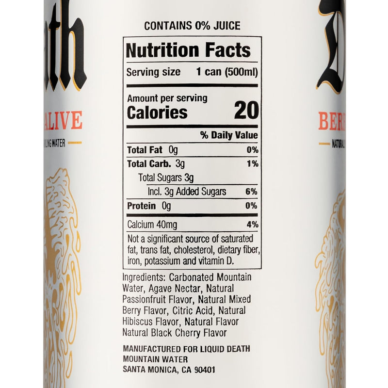 , Berry It Alive Sparkling Water, Berry Flavored Sparkling Beverage Sweetened with Real Agave, Low Calorie & Low Sugar, 12-Pack (Tallboy Size 16.9Oz Cans)