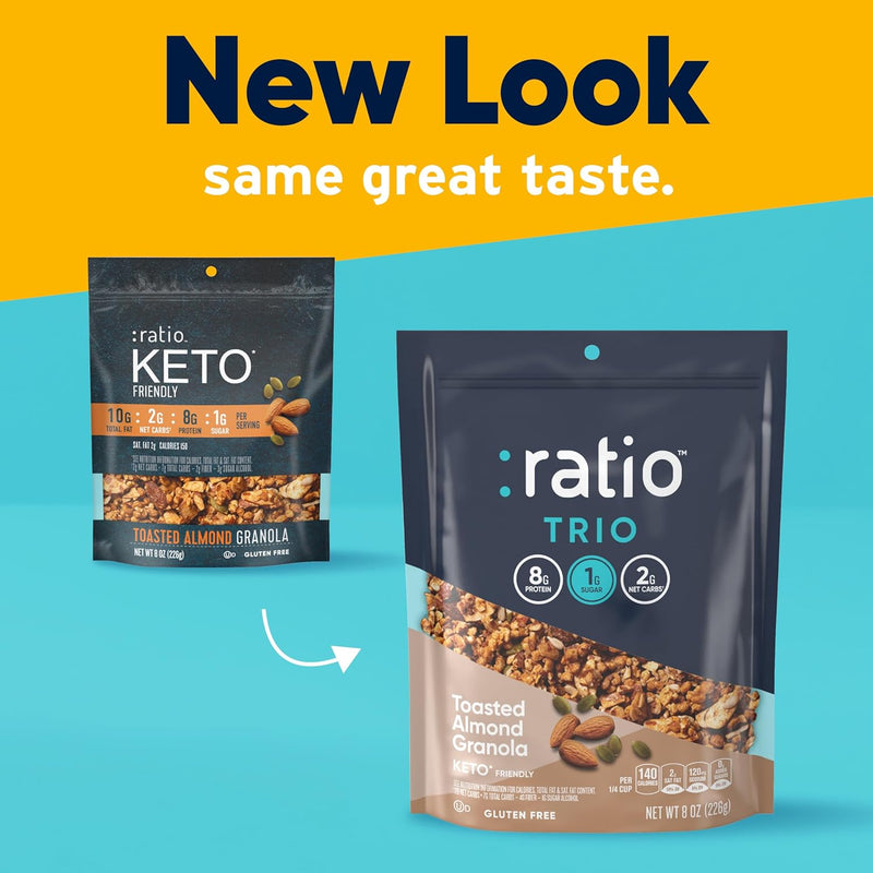 Ratio Toasted Almond Granola Cereal, 2G Sugar, Keto Friendly, 8 OZ Resealable Cereal Bag