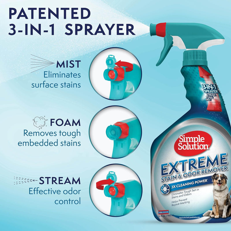 Extreme Pet Stain and Odor Remover, Enzymatic Cleaner with 3X Pro-Bacteria Cleaning Power, 32 Ounces