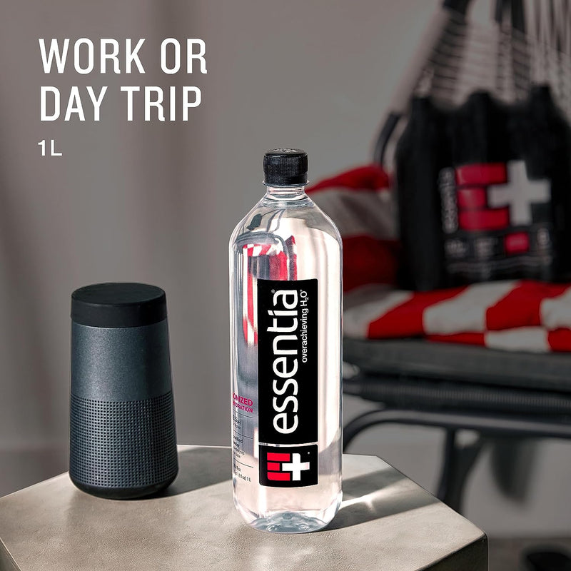 Essentia Water Bottled, Ionized Alkaline Water:99.9% Pure, Infused with Electrolytes, 9.5 Ph or Higher with a Clean, Smooth Taste, 1 Litre (Pack of 12)