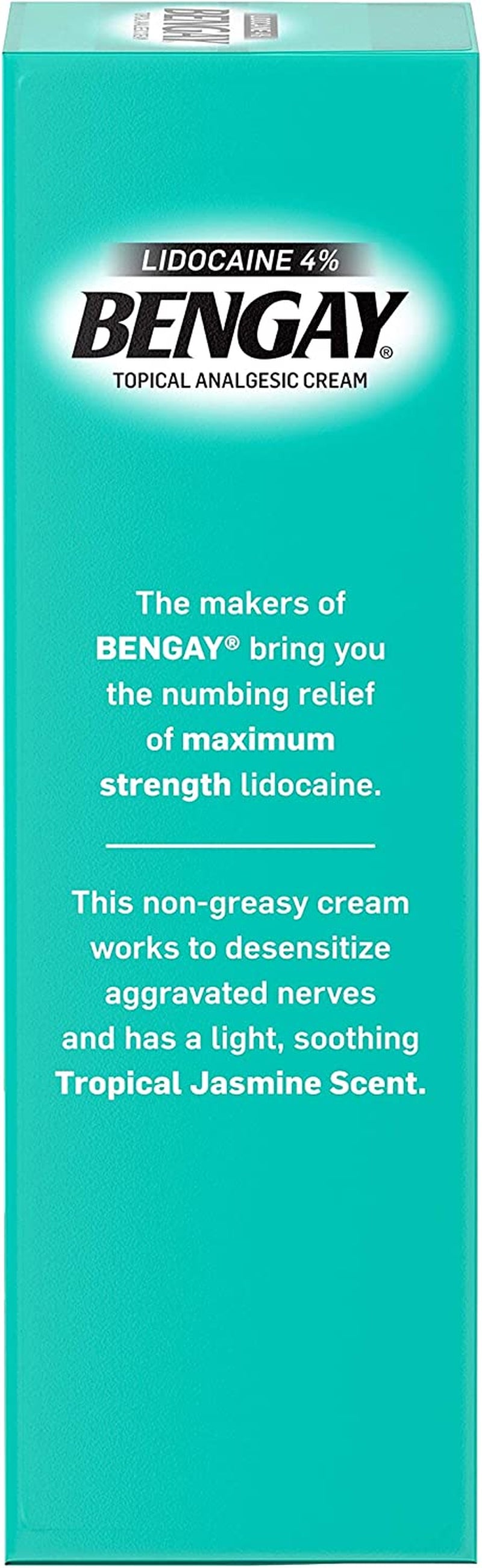 Pain Relieving Lidocaine Cream, Non-Greasy Topical Analgesic Cream with the Maximum Strength Numbing Relief of 4% Lidocaine Hcl, Pleasant and Soothing Tropical Jasmine Scent, 3 Oz