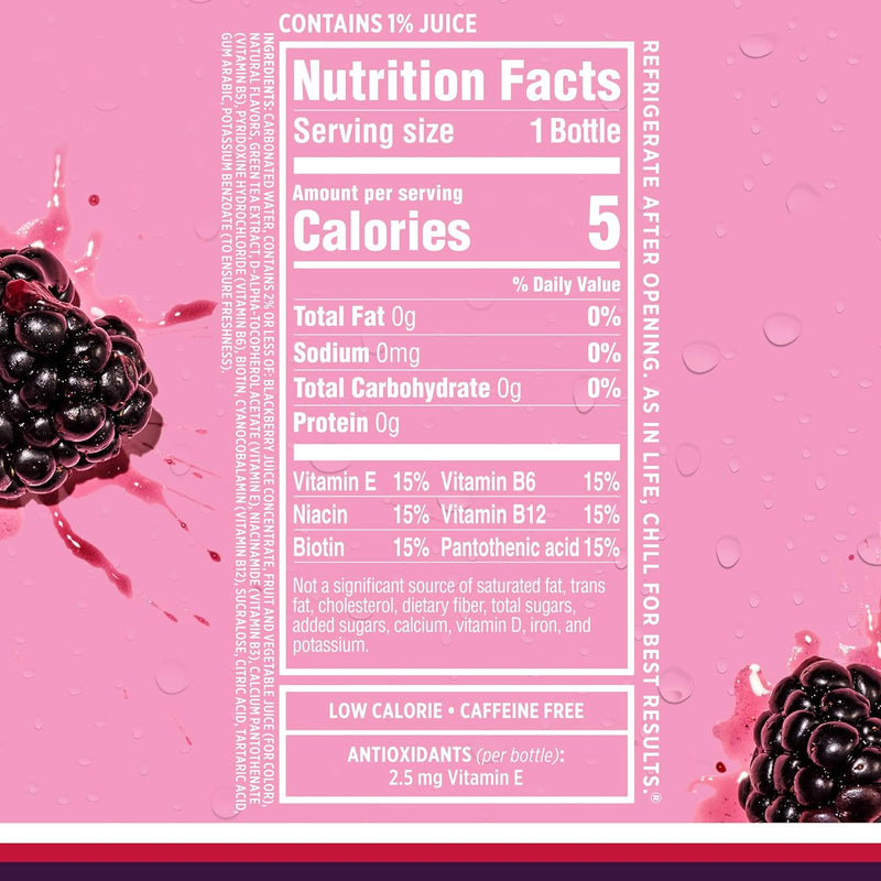 , Black Raspberry Sparkling Water, Zero Sugar Flavored Water, with Vitamins and Antioxidants, Low Calorie Beverage, 17 Fl Oz Bottles (Pack of 12)