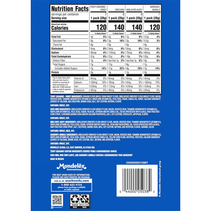 Team Favorites Variety Pack, OREO Mini, CHIPS AHOY! Mini, Teddy Grahams Honey & Barnum'S Animal Crackers, School Snacks, 30 Snack Packs