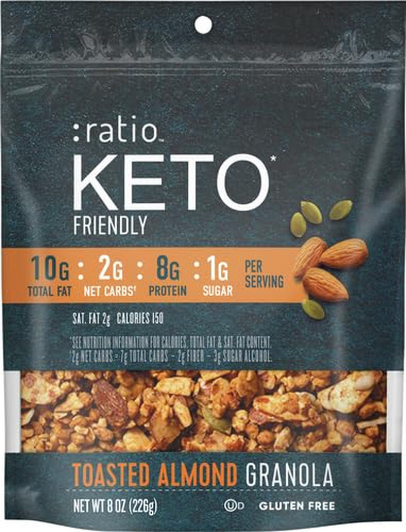 Ratio Toasted Almond Granola Cereal, 2G Sugar, Keto Friendly, 8 OZ Resealable Cereal Bag