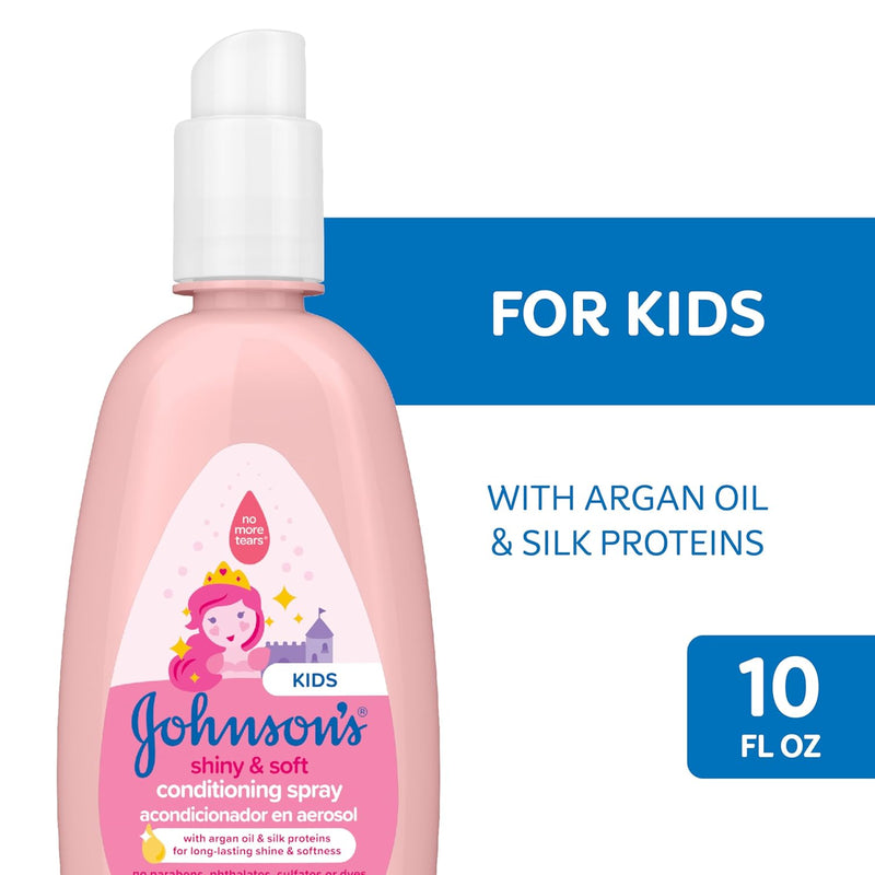 Shiny & Soft Tear-Free Kids' Hair Conditioning Spray with Argan Oil & Silk Proteins, Paraben, Sulfate & Dye-Free Formula, Hypoallergenic & Gentle for Toddlers, 10 Fl Oz