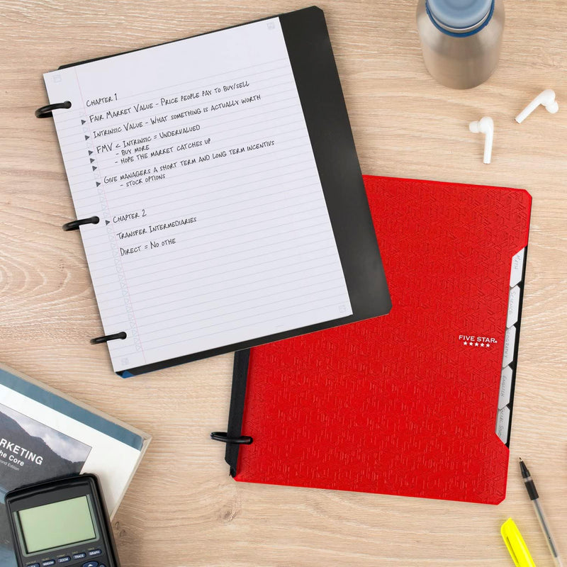 Flex Refillable Notebook + Study App, College Ruled Paper, 1 Inch Techlock Rings, Pockets, Tabs and Dividers, 200 Sheet Capacity, Red (29328AB2)